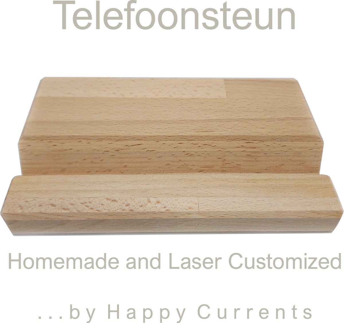 Telefoonsteun Telefoonhouder FSC hout 16 cm - Happy Currents - cadeau