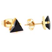 Zweerknopjes - oorbellen driehoek zirkonia-zwart-goudkleurig- chirurgisch staal-6mm