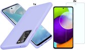 Hoesje Geschikt Voor Samsung Galaxy A02s Hoesje Soft Nano Silicone Backcover Gel Lila Paars Met 2x Glazen Screenprotector