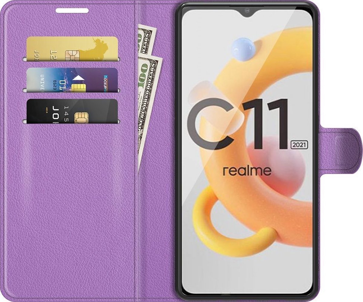 Mobigear Telefoonhoesje geschikt voor Realme C11 (2020) Hoesje | Mobigear Classic Bookcase Portemonnee | Pasjeshouder voor 3 Pasjes | Telefoonhoesje voor Pinpas / OV Kaart / Rijbewijs - Paars