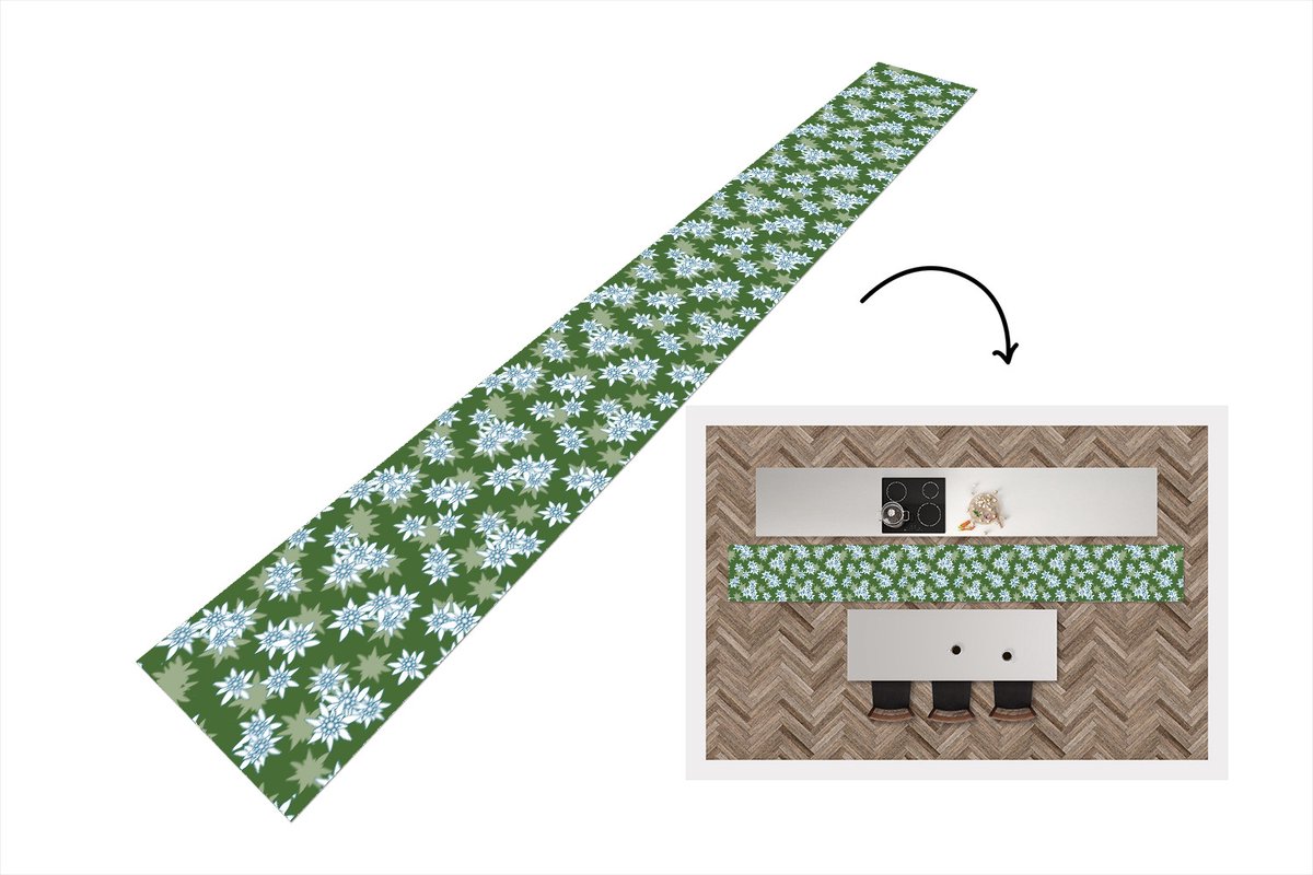 KitchenYeah Keukenloper - Keukenmat - Edelweiss - Groen - Bloemen - Patronen - Keuken vloerkleed, foto 2