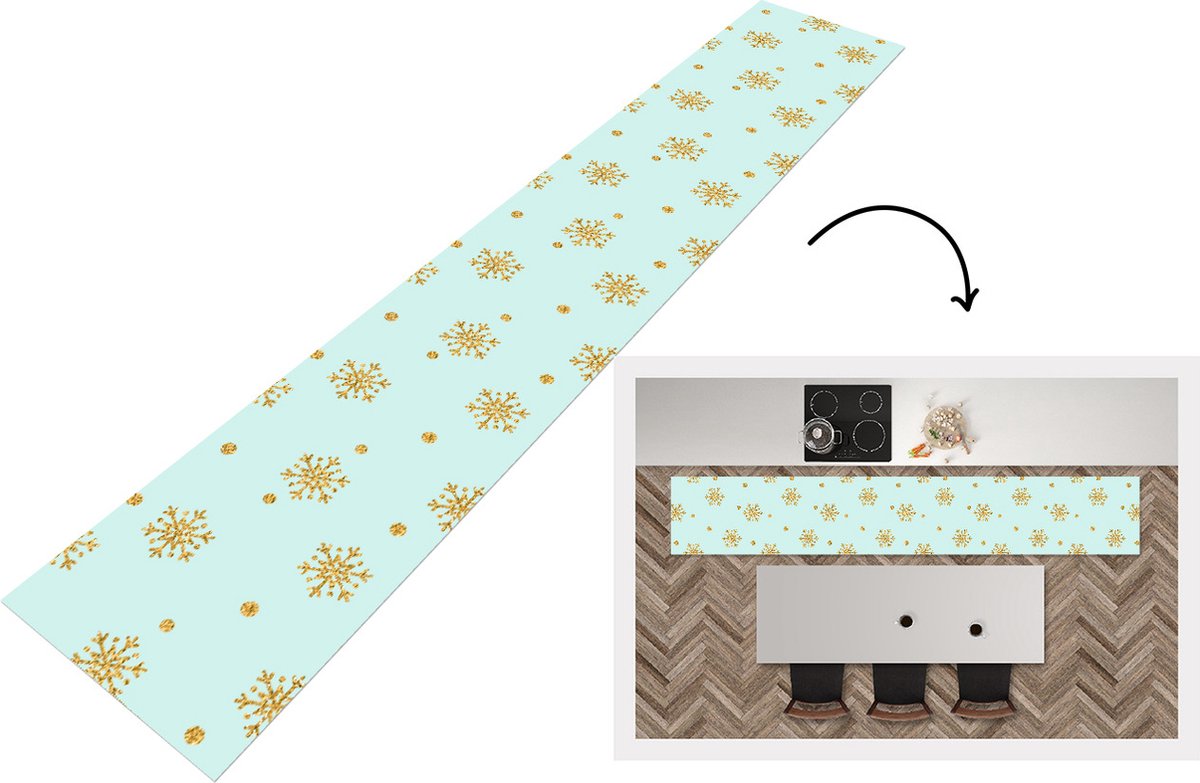 KitchenYeah Keukenloper - Keukenmat - Kerst - Patroon - Sneeuw - Goud - Keuken vloerkleed Multicolor