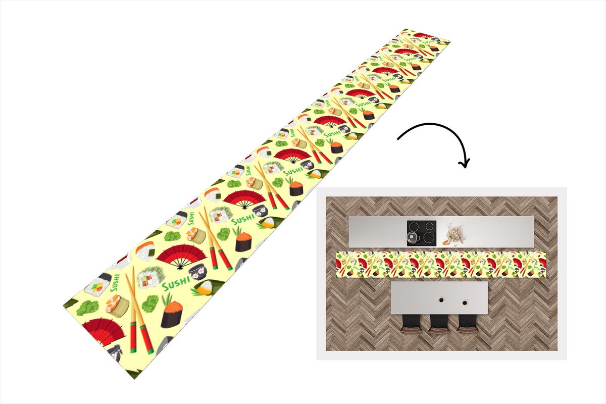 KitchenYeah Keukenloper - Keukenmat - Sushi - Japan - Patronen - Keuken vloerkleed multicolor, foto 3
