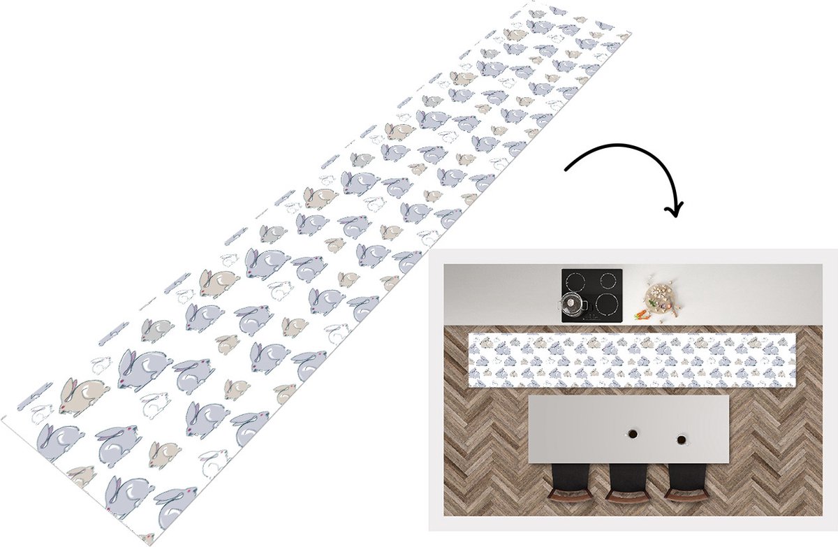 KitchenYeah Keukenloper - Keukenmat - Patroon - Konijn - Oor - Keuken vloerkleed Multicolor