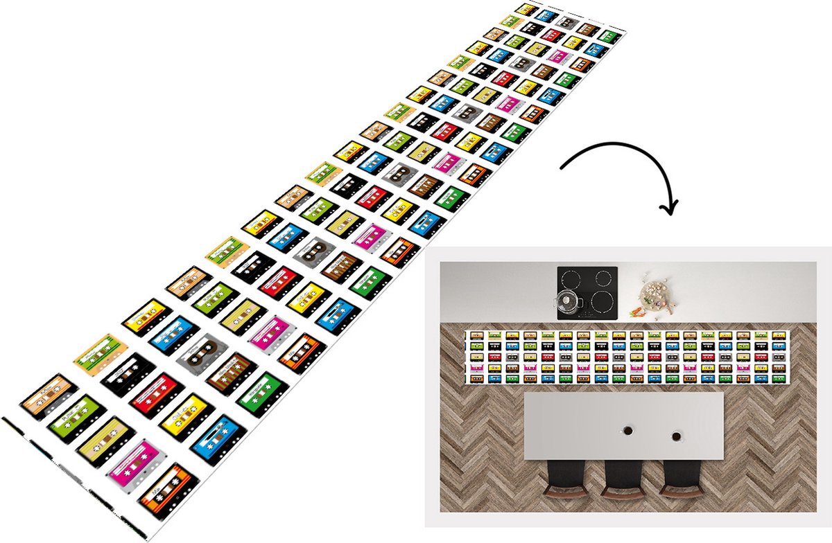 KitchenYeah Keukenloper - Keukenmat - Patronen - Cassettebandjes - Muziek - Keuken vloerkleed Multicolor