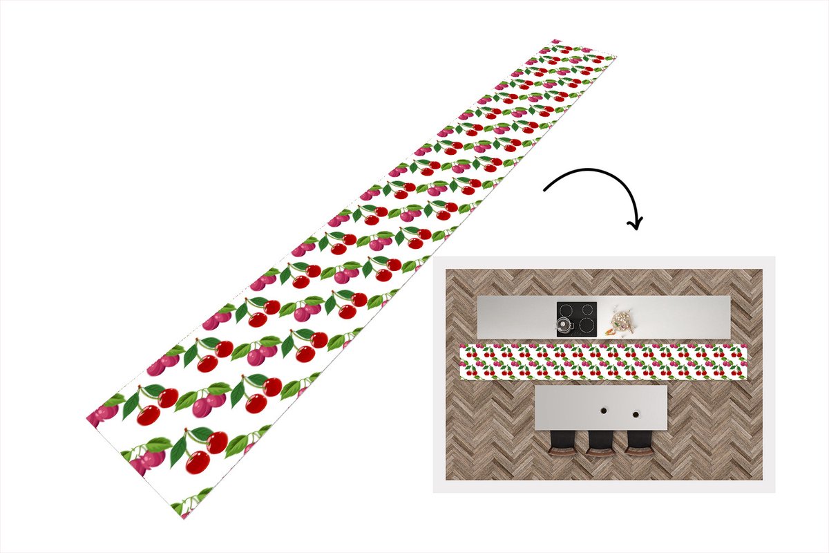 KitchenYeah Keukenloper - Keukenmat - Kersen - Patronen - Fruit - 480x60 cm - Keuken vloerkleed Multicolor