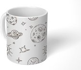 Mok - Koffiemok - Space - Planeten - Design - Zwart - Wit - Mokken - 350 ML - Beker - Koffiemokken - Theemok