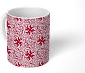 Mok - Koffiemok - Bloemen - Rood - Patroon - Mokken - 350 ML - Beker - Koffiemokken - Theemok