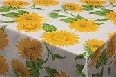 Tafelzeil/tafelkleed wit met zonnebloemen print 140 x 300 cm - Tuintafelkleed