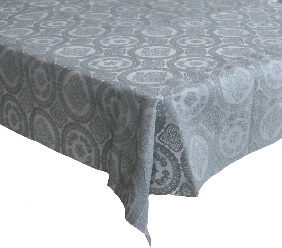 Tafelzeil/tafelkleed kanten patroon grijs 140 x 220 cm - Tuintafelkleed - Kant