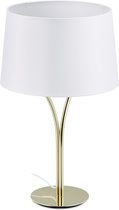 Relaxdays tafellamp modern - messing look - stoffen kap - woonkamerlamp - E27 - goud/wit