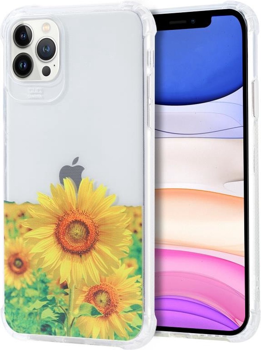 Siliconen Hoesje met bloemenprint Geschikt voor iPhone 11 Pro Zonnebloemen – Transparant