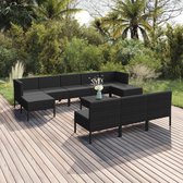 11-delige Loungeset met kussens poly rattan zwart