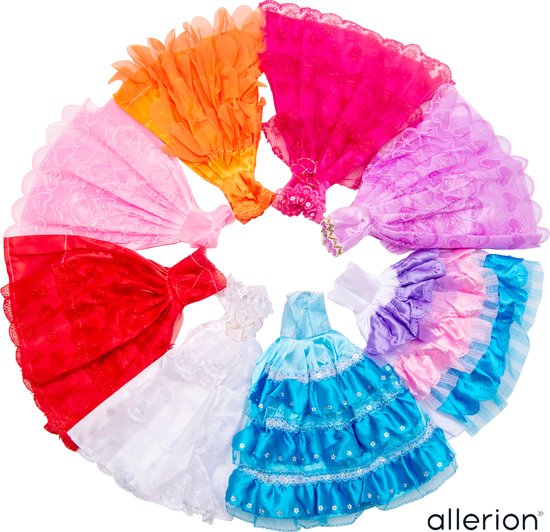 Allerion Jurkjes Set - Geschikt voor Poppen - 8 stuks - Poppenkleding - Verschillende kleuren; Roze, Rood, Paars, Blauw - In Opbergzakje - Past door Brievenbus van Allerion — afbeelding 4
