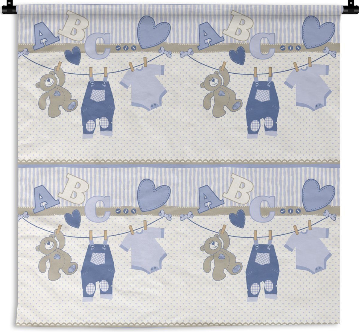 Wandkleed - Wanddoek - Baby kleren - Waslijn - Teddybeer - Patroon - 150x150 cm - Wandtapijt