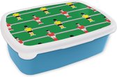 Broodtrommel Blauw - Lunchbox - Brooddoos - Patronen - Voetbal - Sport - 18x12x6 cm - Kinderen - Jongen