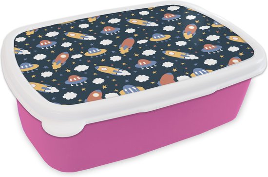 Foto: Broodtrommel roze lunchbox brooddoos design ruimte sterren 18x12x6 cm kinderen meisje