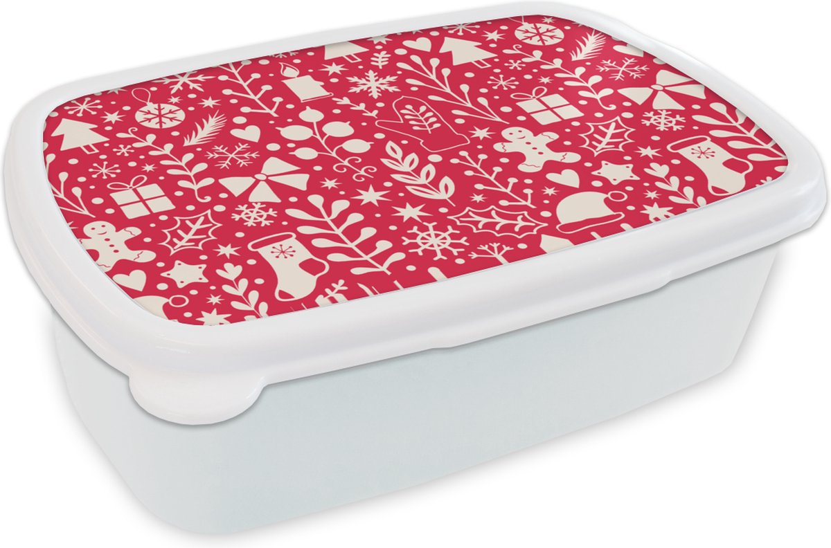 Broodtrommel Wit - Lunchbox - Brooddoos - Patronen - Kerst - Winter - Feest - 18x12x6 cm - Volwassenen