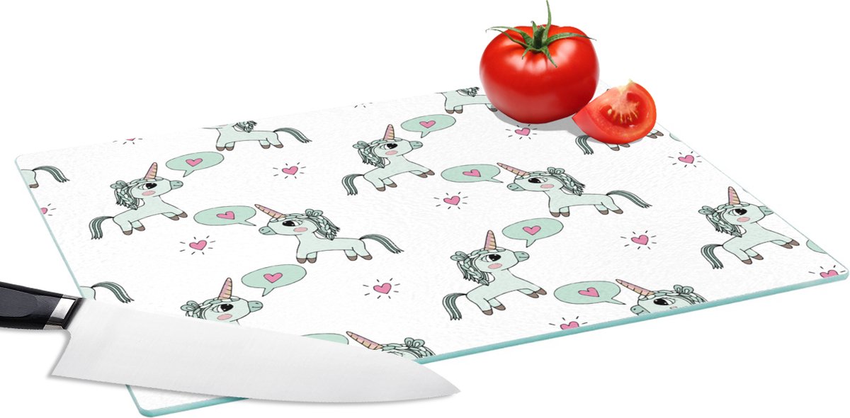 Glazen Snijplank - 39x28 - Unicorn - Patronen - Kind - Snijplanken Glas