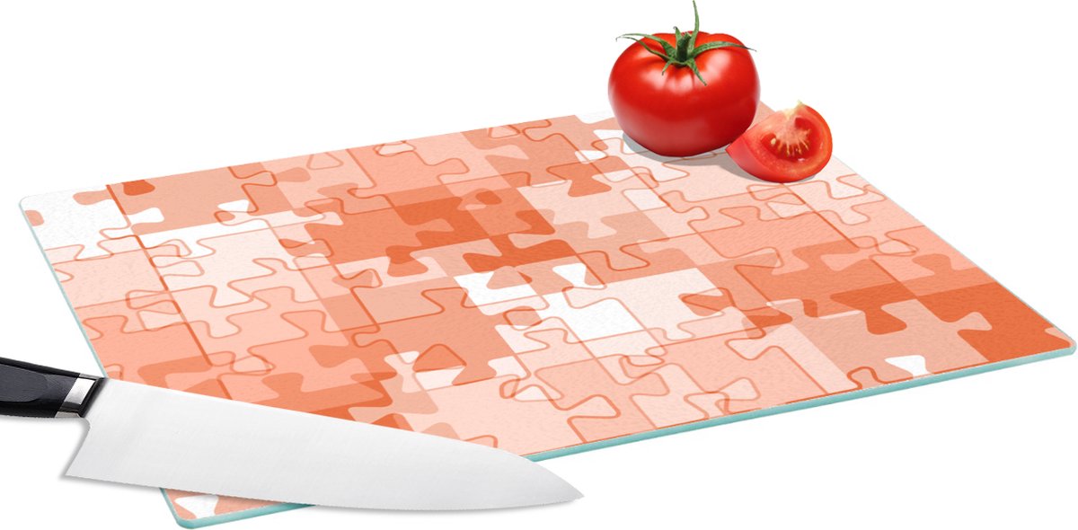 Glazen Snijplank - 39x28 - Puzzel - Oranje - Patronen - Snijplanken Glas