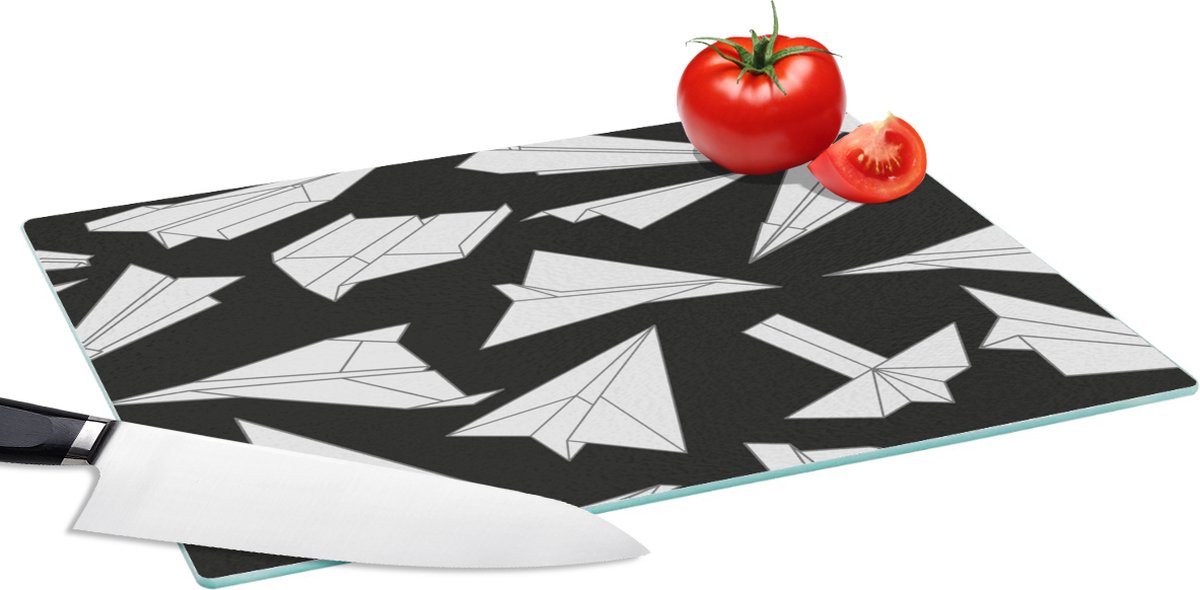 Glazen Snijplank - 39x28 - Design - Papier - Vliegtuig - Snijplanken Glas