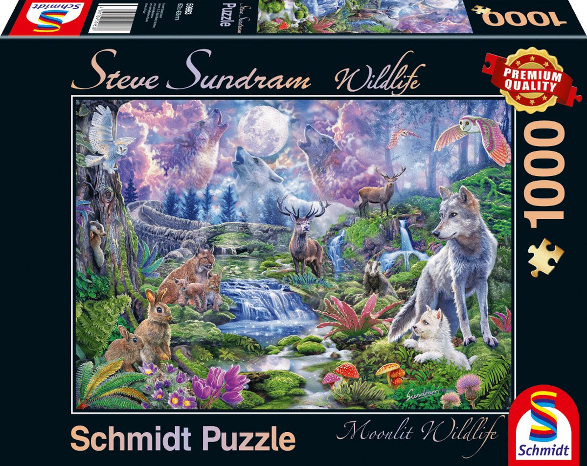 Schmidt 1000 stukjes puzzel Dieren - wolf / konijn / hert / tijger