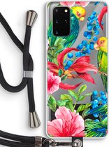 Case Company® - Samsung Galaxy S20 Plus hoesje met Koord - Papegaaien - Telefoonhoesje met Zwart Koord - Bescherming aan alle Kanten en Over de Schermrand