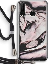 Case Company® - Huawei P30 Lite hoesje met Koord - Roze stroom - Telefoonhoesje met Zwart Koord - Bescherming aan alle Kanten en Over de Schermrand