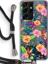 Case Company® - Samsung Galaxy S21 Ultra hoesje met Koord - Tropisch 2 - Telefoonhoesje met Zwart Koord - Bescherming aan alle Kanten en Over de Schermrand