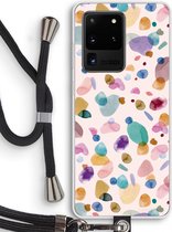 Case Company® - Samsung Galaxy S20 Ultra hoesje met Koord - Terrazzo Memphis - Telefoonhoesje met Zwart Koord - Bescherming aan alle Kanten en Over de Schermrand