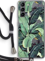 Case Company® - Samsung Galaxy S21 hoesje met Koord - Bananenbladeren - Telefoonhoesje met Zwart Koord - Bescherming aan alle Kanten en Over de Schermrand