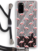 Case Company® - Samsung Galaxy S20 hoesje met Koord - Flamingo - Telefoonhoesje met Zwart Koord - Bescherming aan alle Kanten en Over de Schermrand