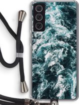 Case Company® - Samsung Galaxy S21 FE hoesje met Koord - Zee golf - Telefoonhoesje met Zwart Koord - Bescherming aan alle Kanten en Over de Schermrand