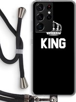 Case Company® - Samsung Galaxy S21 Ultra hoesje met Koord - King zwart - Telefoonhoesje met Zwart Koord - Bescherming aan alle Kanten en Over de Schermrand