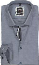 OLYMP Level 5 body fit overhemd - mouwlengte 7 - marine blauw structuur (contrast) - Strijkvriendelijk - Boordmaat: 38