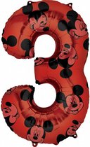 folieballon Mickey Mouse 3 jaar junior 43 x 66 cm rood