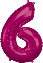 folieballon 55 x 88 cm nummer 6 roze