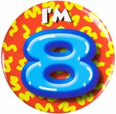 button I'm 8 junior 5,5 cm staal geel/rood/blauw