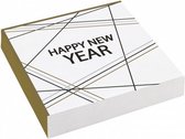 servetten Happy New Year 16,5cm papier 20 stuks wit/goud