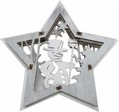 kersthanger ster met sneeuwman 13,5 x 2 cm hout wit