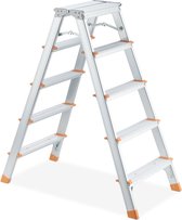 Bol.com Relaxdays dubbele trap - dubbel oploopbaar - huishoudtrap aluminium - keukentrap - trap - 5 tredes aanbieding