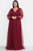 HASVEL -Bordeaux kleur party dress-groote maat feest jurken-maat 46-Galajurk- Tule jurk