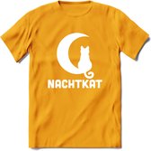 Nachtkat- Katten T-Shirt Kleding Cadeau | Dames - Heren - Unisex | Kat / Dieren shirt | Grappig Verjaardag kado | Tshirt Met Print | - Geel - XL