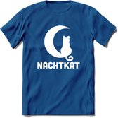 Nachtkat- Katten T-Shirt Kleding Cadeau | Dames - Heren - Unisex | Kat / Dieren shirt | Grappig Verjaardag kado | Tshirt Met Print | - Donker Blauw - S