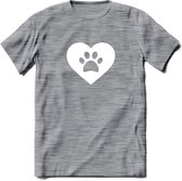 Cat Love Paw - Katten T-Shirt Kleding Cadeau | Dames - Heren - Unisex | Kat / Dieren shirt | Grappig Verjaardag kado | Tshirt Met Print | - Donker Grijs - Gemaleerd - L