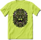 Leeuw - Dieren Mandala T-Shirt | Roze | Grappig Verjaardag Zentangle Dierenkop Cadeau Shirt | Dames - Heren - Unisex | Wildlife Tshirt Kleding Kado | - Groen - XL