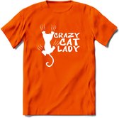 Crazy Cat Lady - Katten T-Shirt Kleding Cadeau | Dames - Heren - Unisex | Kat / Dieren shirt | Grappig Verjaardag kado | Tshirt Met Print | - Oranje - M