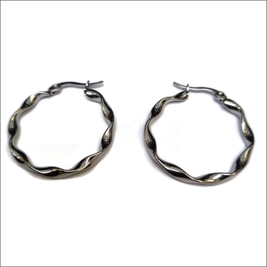 Aramat jewels ® - Gedraaide oorringen 30mm x 2,5mm zilverkleurig staal
