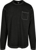 Urban Classics Longsleeve shirt -XL- Heavy Oversized Contrast Stitch Zwart/Wit