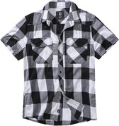 Urban Classics Overhemd -7XL- Checkshirt Halfsleeve Wit/Zwart